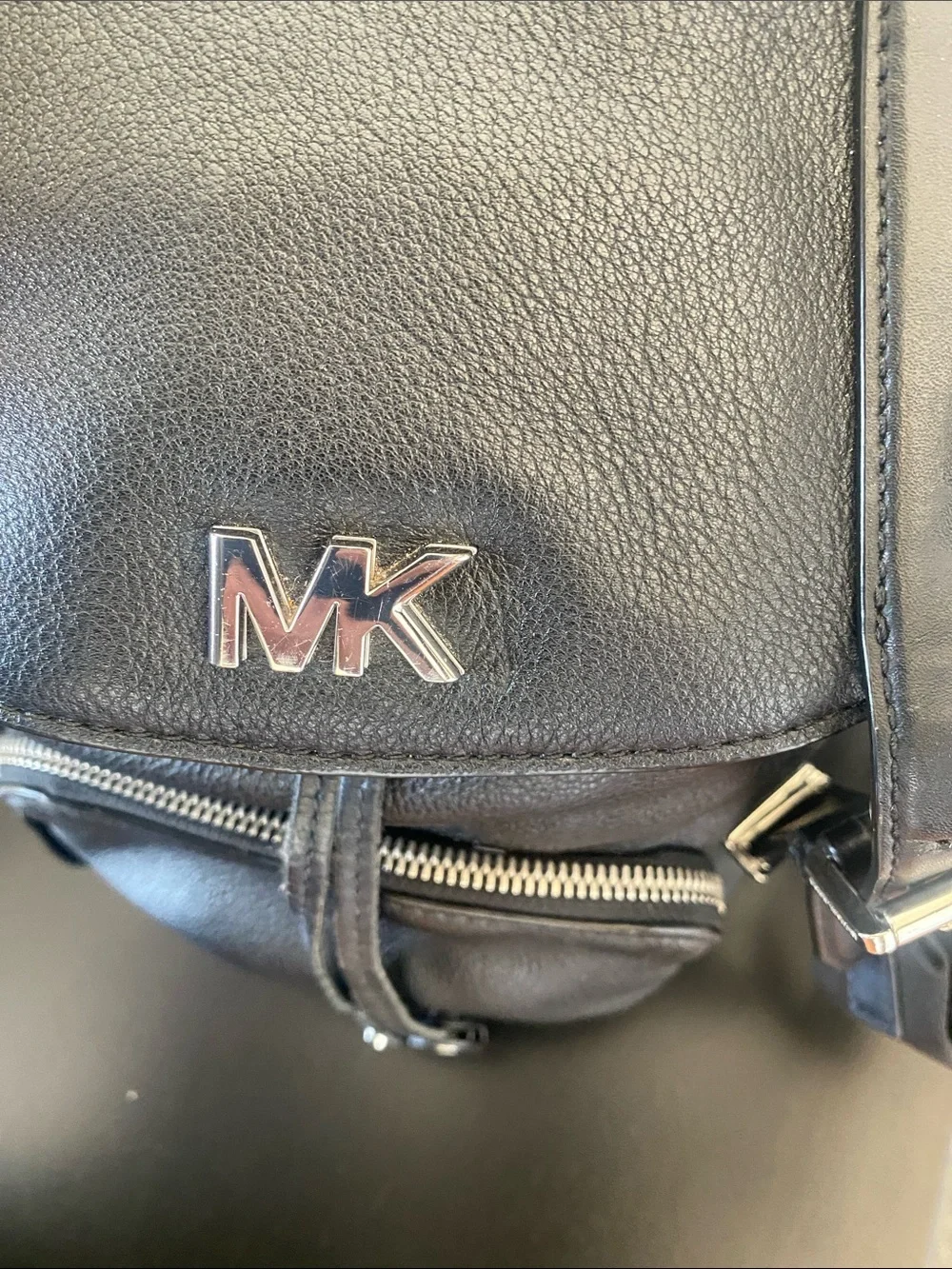 Michael Kors Black Leather Mini Backpack with Gold MK Logo